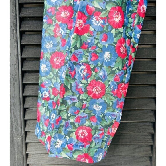 VTG 90s Womens Pull On Elastic Bright Pansy Floral Tapered Pant Trouser Sz Sm - Picture 2 of 5